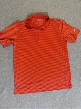 Nike Dri-Fit Tour Performance Men's L Orange Striped Polo Golf Shirt